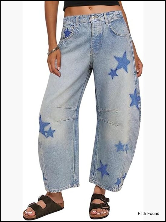 Denim - Wide Leg Barrel Jeans Distressed Vintage Boyfriend Fit Mid Rise Cotton Blend